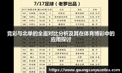 竞彩与北单的全面对比分析及其在体育博彩中的应用探讨